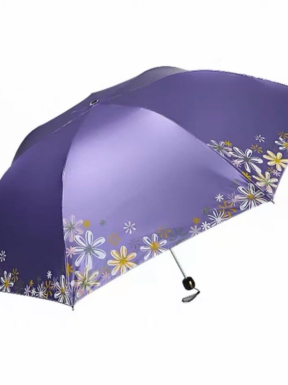 Purple Floral Compact UV Protection Umbrella